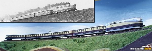 Wesentlich schneller ist da schon 61 001 mit ihrem Stromlinienzug unterwegs.