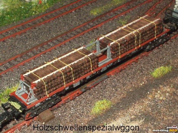 Nochmals der Eigenbau-Spezialtransportwaggon für Holzschwellen