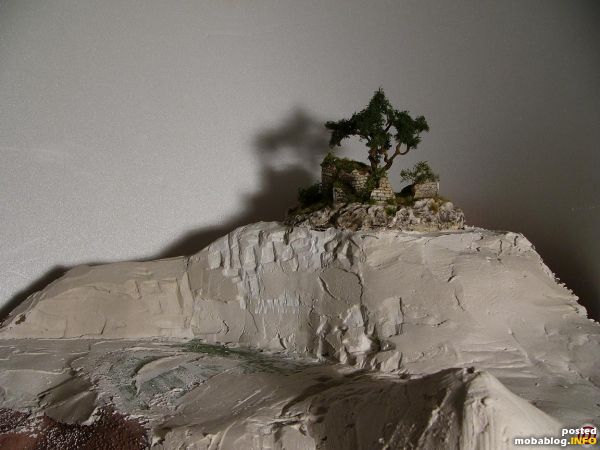 Erstmal Gips und das schon erstellte Diorama eingepaßt.