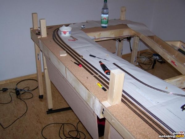Der Gleisbau hat endlich begonnen. Den Gleisplan habe ich 1:1 auf Din A4 ausgedruckt, ausgeschnitten und zusammengeklebt. Dann verlege ich die Gleise auf dem Plan und nachdem die Gleise mit ...