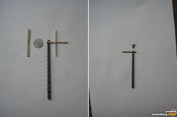 Als Basis dient ein Gittermast von einem Vissmann-Formsignal. Hatte ich glücklicherweise noch in einer Bastelkiste ;-)) Weiter hilfreich ist etwas Weissblech (z.B. von einer Erdnussdose), Federstahldraht 0.3 mm, gezogener verkupferter ...