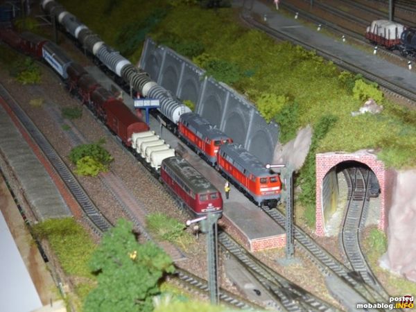 Hier warten 218 225 und 356 mit ihren Güterzügen in Westerhausen auf Kreuzung mit 218 309, die gerade mit ihrem Gemischtwarenladen vorbei rauscht.