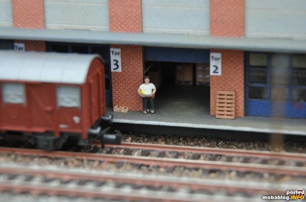 Hans-Werner in freudiger Erwartung des nächsten Waggons zum Entladen. Besonders angetan haben es mir die winzigen Kistchen aus echtem Holz mit Grifflöchern (von Wiedenhaupt). Da wirken selbst 1:160-Preisermännchen groß!