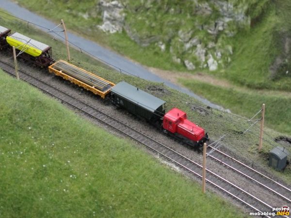Wenig später kommt eine Diesellok der Reihe 2060 mit ihrem Bauzug des Weges.