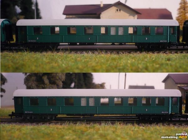 ... sowie ein ABC und ein BC entstanden. Die Wagen sind entsprechend der Epoche II moosgrün lackiert worden.