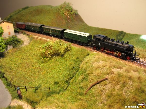 Den Beginn macht ein Blick auf die eingleisige Strecke im Bereich des Wächterhaus-Moduls, welche gerade von einem GmP mit ÖBB Reihe 86 befahren wird.