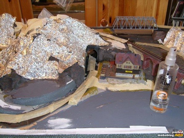 Die Felsen oder Felswände wurden mit Gips gemacht auf den dann im feuchten Zustand zerknüllte Alufolie gedrückt wurde. Nach 1 - 2 Tagen wurde die Alufolie dann abgezogen und der ...