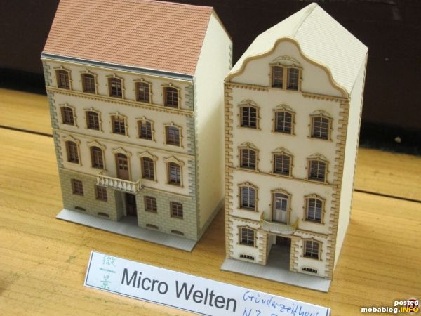 Einige schöne Lasercut-Gebäude aus dem Programm von Microwelten waren im Clubraum ausgestellt.