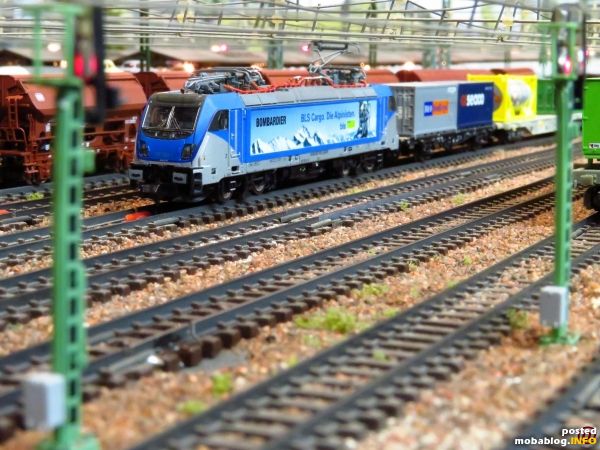 Die nagelneue 187 der BLS (Arnold) vor einem Containerzug Richtung Süden.