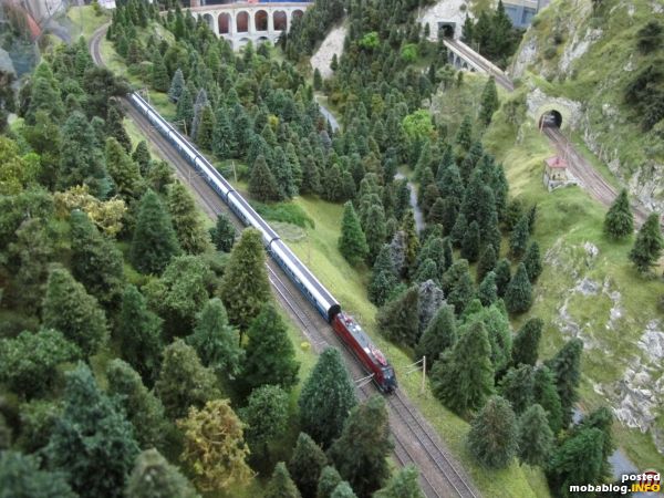 Ein Panoramablick über den Mischwald des Semmeringgebietes mit der Kalten Rinne im Hintergrund - ein Railjet (Ski Austria) fährt bergwärts Richtung Adlitzgraben