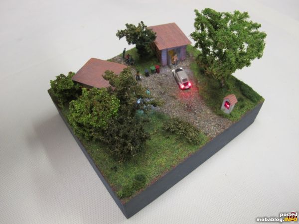 Ein Blick auf ein Minidiorama mit LED-Beleuchtung, welches heute auch im Clubraum ausgestellt war