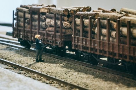 Hier steht der Zug schon in Gleis 2. Jetzt heißt es: warten auf den Gegenzug. Eugen prüft derweil die Ladungssicherung. Da hat jemand eine Runge vergessen! Na ja, passt scho. ...