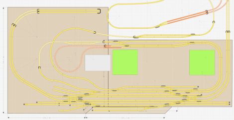 Hauptbahnhof "Baden" f&uuml;r die Hauptstrecke mit abgehender Nebenbahn und Kreisverkehr f&uuml;r ganz kurze Z&uuml;ge.